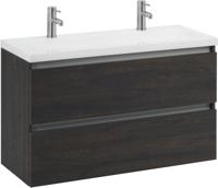 Saqu Gaia ondiep badmeubel incl. glans witte wastafel met 2 kraangaten 100x40x64cm kasteel bruin - aluminium greeplijst - thumbnail