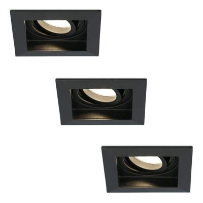Set van 3 Fresno LED inbouwspots vierkant - GU10 - 4 Watt 345 lumen - 2700K Warm Wit - Dimbaar - Kantelbaar - Verzonken - IP20 voor binnen - Zwart