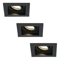 Set van 3 Fresno LED inbouwspots vierkant - GU10 - 4 Watt 345 lumen - 2700K Warm Wit - Dimbaar - Kantelbaar - Verzonken - IP20 voor binnen - Zwart - thumbnail