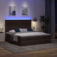 Ottoman bed met matrassen en LED's 200x200cm stof donkerbruin - thumbnail