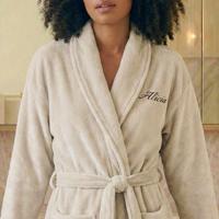 Dames badjas borduren - Beige - L/XL - thumbnail