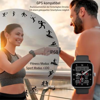 Beafon Smartwatch 201, bluetooth oproep, AMOLED-display 1,85 inch (4,69 cm), Always on, IP68, sportmodus 100+, fitnessmodus, hartslagfrequentie, bloedzuurstof, slaapmodus, stappenteller,