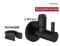 Schutte Design Hoekstopkraan van Messing | 1/2" x 3/8" of 10 mm | met Rozet| mat zwart - 98166120 - 98166120 - thumbnail