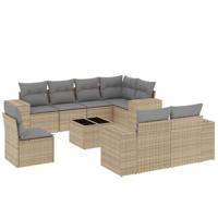 9-delige Loungeset met kussens poly rattan beige - thumbnail