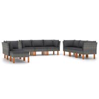 9-delige Loungeset met kussens poly rattan grijs - thumbnail