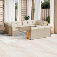13-delige Loungeset met kussens poly rattan beige - thumbnail