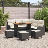 Tuinbankenset met kussen 9 pcs Zwart poly rattan - thumbnail