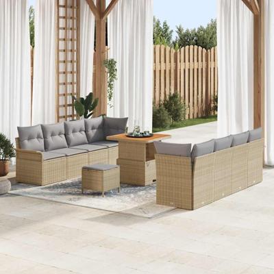 Tuinbankenset met kussen 11 pcs Beige poly rattan