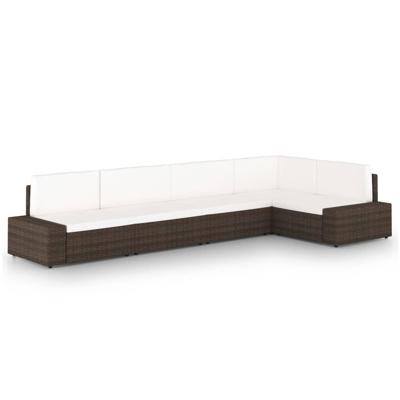 5-delige Loungeset met kussens poly rattan bruin