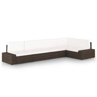 5-delige Loungeset met kussens poly rattan bruin - thumbnail
