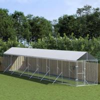 Hondenkennel met dak 2x14x2,5 m gegalvaniseerd staal zilver - thumbnail