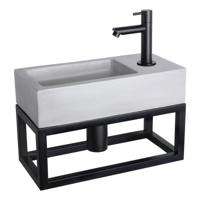 Fonteinset Differnz Ravo Beton en Handoekrek 38.5x18.5x9 cm Licht Grijs Met Rechte Kraan Mat Zwart - thumbnail