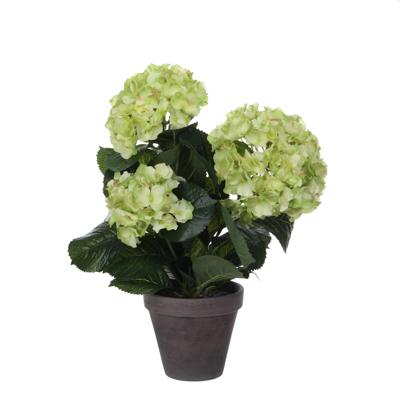 Kunstplant mica hortensia in pot groen | 4 stuks