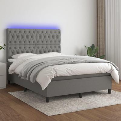 Boxspring met matras en LED stof donkergrijs 140x190 cm