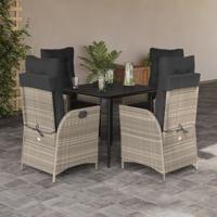 5-delige Tuinset met kussens poly rattan lichtgrijs - thumbnail