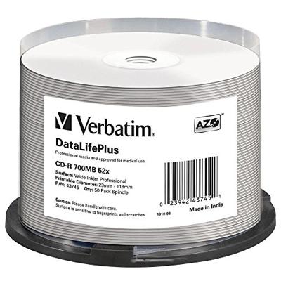 Verbatim CD-R 700MB - 52x brandsnelheid, bedrukbaar, DataLifePlus, 50 Pack Spindle