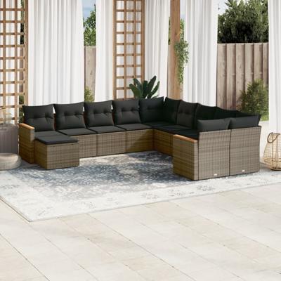 12-delige Loungeset met kussens poly rattan grijs