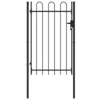 VidaXL Poort met gebogen bovenkant enkel 1x1,5 m staal zwart - thumbnail