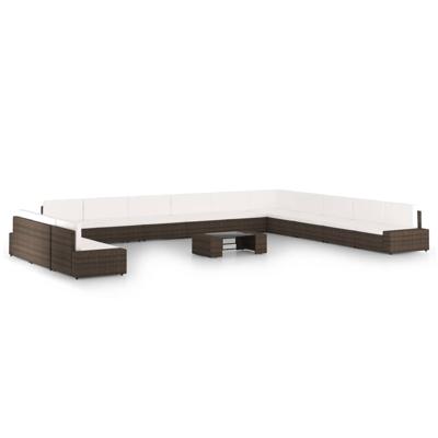 14-delige Loungeset met kussens poly rattan bruin