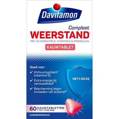 Davitamon Compleet weerstand kauwvitamines aardbei 60 Kauwtabletten