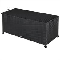 Polyrattan Kussenbox Zwart 122x56x61cm met Wielen - thumbnail