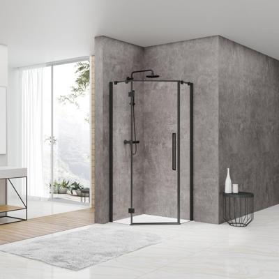 Douchecabine Van Rijn ST05 Vijfhoek Met Standaard Deur 100x200 cm 8 mm Helder Glas Zwart van Rijn