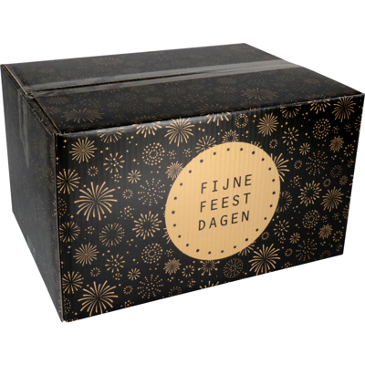 Kerstpakketdoos | Vuurwerk | golfkarton | 39x29x23.2cm | Kerstmis | c | zwart/goud | 10 stuks