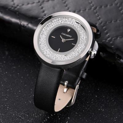 CAGARNY waterbestendig Fashion 6878 vrouwen Quartz Wrist Watch with leder Band(Black+Silver+Black) CAGARNY waterbestendig Fashion 6878 vrouwen Quartz Wrist Watch with leder Band(Black+Silver+Black)