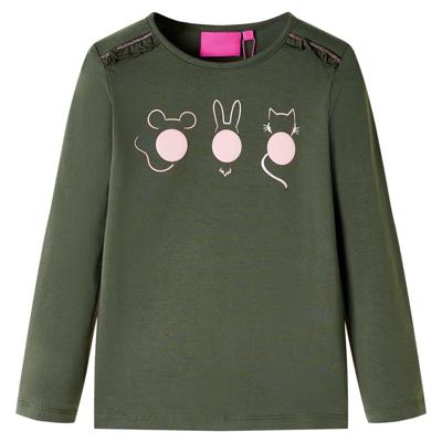 Kindershirt met lange mouwen dierenprint 140 kakikleurig Kindershirt met lange mouwen dierenprint 140 kakikleurig