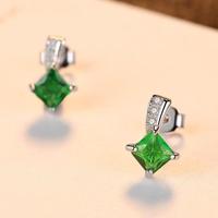 Vrouwen schattig vierkant Cubic Zirconia Crystal Oorbellen (groen) - thumbnail