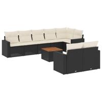 9-delige Loungeset met kussens poly rattan zwart - thumbnail