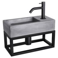 Fonteinset Differnz Ravo Beton en Handoekrek 38.5x18.5x9 cm Donker Grijs Met Gebogen Kraan Mat Zwart Differnz - thumbnail