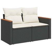 5-delige Loungeset met kussens poly rattan zwart - thumbnail