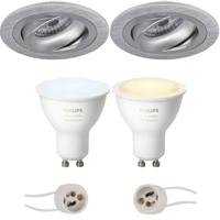 Pragmi Alpin Pro - Inbouw Rond - Mat Zilver - Kantelbaar Ø92mm - Philips Hue - LED Spot Set GU10 - White Ambiance - Bluetooth - thumbnail