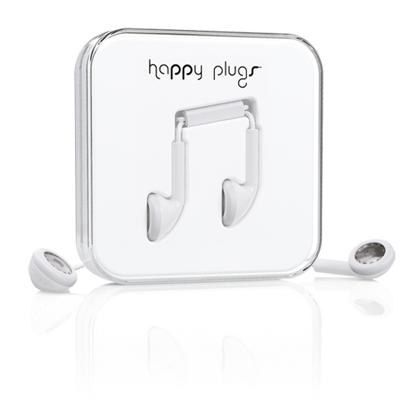 Happy Plugs Earbuds oordopjes met geïntegreerde microfoon en afstandsbediening Compatibel met Apple iPhone, iPod, iPad en Android smartphones, tablets en MP3-spelers - wit