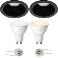 Pragmi Minko Pro - Inbouw Rond - Mat Zwart - Verdiept - Ø90mm - Philips Hue - LED Spot Set GU10 - White Ambiance - Bluetooth - thumbnail