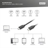DIGITUS USB 2.0 aansluitkabel - 1.0 m - USB C (St) naar USB C (St) - 480 Mbit/s - Type-C kabel - afgeschermd - zwart - thumbnail
