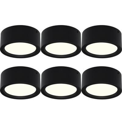 LED Downlight Set van 6 - Rond Opbouw 15W - Natuurlijk Wit 4200K - Mat Zwart Ø180mm