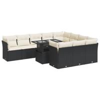 11-delige Loungeset met kussens poly rattan zwart - thumbnail