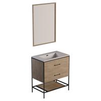 Badmeubelkast Differnz Industrial 75 met Wastafel en Spiegel Licht Bruin Differnz - thumbnail