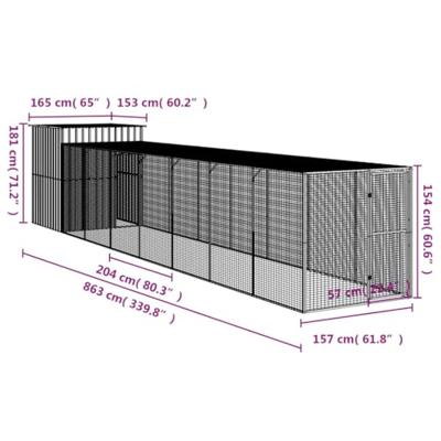 Kippenhok met ren 165x863x181 cm gegalvaniseerd staal antraciet