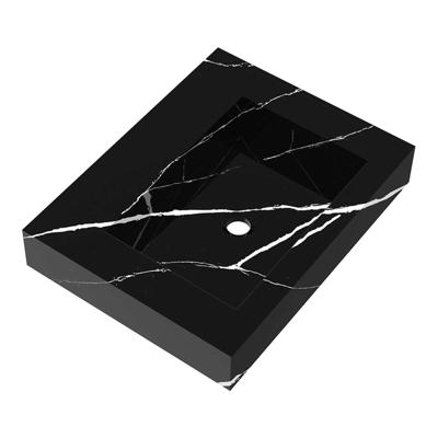 Brauer Coral Wastafel - 60 cm - met 1 Spoelbak en 0 Kraangaten - Marmerlook Nero Marquina