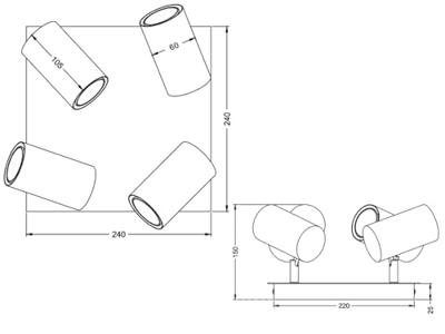 Trio Moderne plafondspotSeries 8024 4-lichts nikkel mat - 802430407
