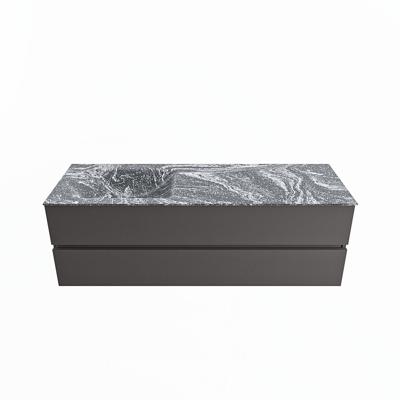 MONDIAZ VICA-DLUX 150cm badmeubel onderkast Dark grey 2 lades. Inbouw wastafel CLOUD links zonder kraangat, kleur Lava.