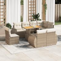 9-delige Loungeset met kussens poly rattan beige - thumbnail