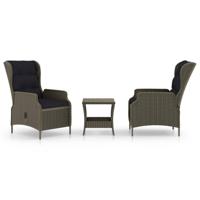 3-delige Loungeset met kussens poly rattan bruin - thumbnail