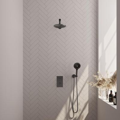 Gunmetal Carving thermostatische inbouw regendouche set met 3-weg omstelling en 20 cm douchekop