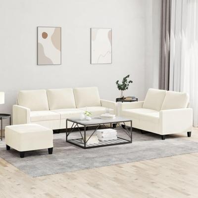 3-delige Loungeset met kussens fluweel crèmekleurig