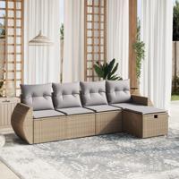 5-delige Loungeset met kussens poly rattan gemengd beige - thumbnail