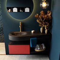 MONDIAZ RIVA 120cm badmeubel onderkast / planchet kleur Fire met 1 lade. Wastafel DULCET links 1 kraangat kleur Urban. - thumbnail